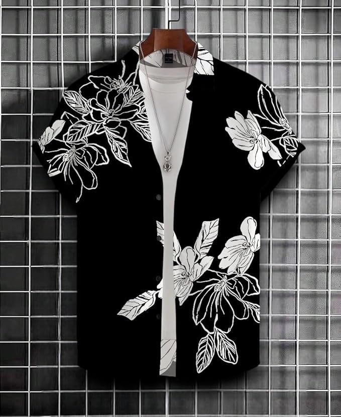 Image of Men's Striped Slim Fit Half Sleeves Stratchable Printed Shirt