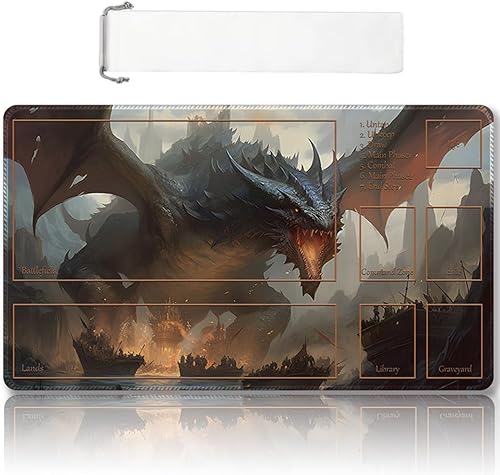 Miniatura 60 de Tapete de juego MTG cosido de alta calidad con zonas y respaldo de goma antideslizante, tapete de juego TCG para MTG y otros juegos de cartas, Dkt