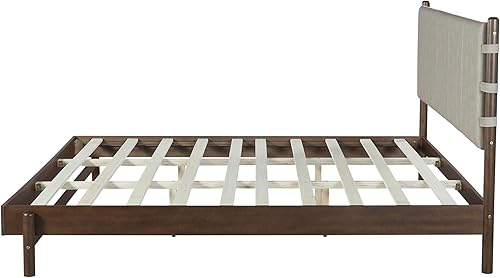 Miniatura 13 de Bastidores de cama de plataforma de madera de goma de alta calidad, marco de cama tamaño Queen con cabecero incluido, camas modernas de mediados de