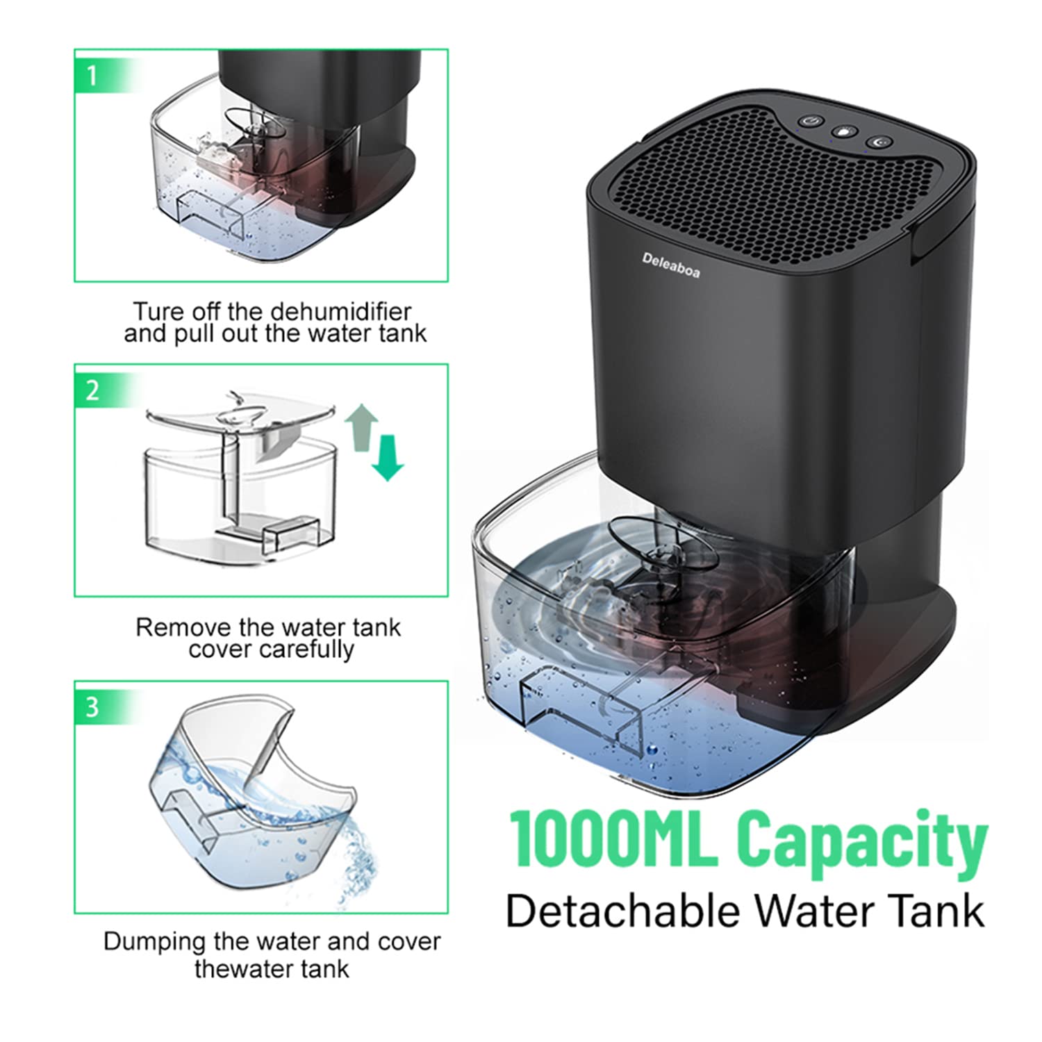 家庭用除湿機、自動シャットオフ機能付き寝室バスルーム用除湿機、7色LEDライト Amazon | タイマー付き家庭用1000ml除湿機、自動シャットオフ、7
