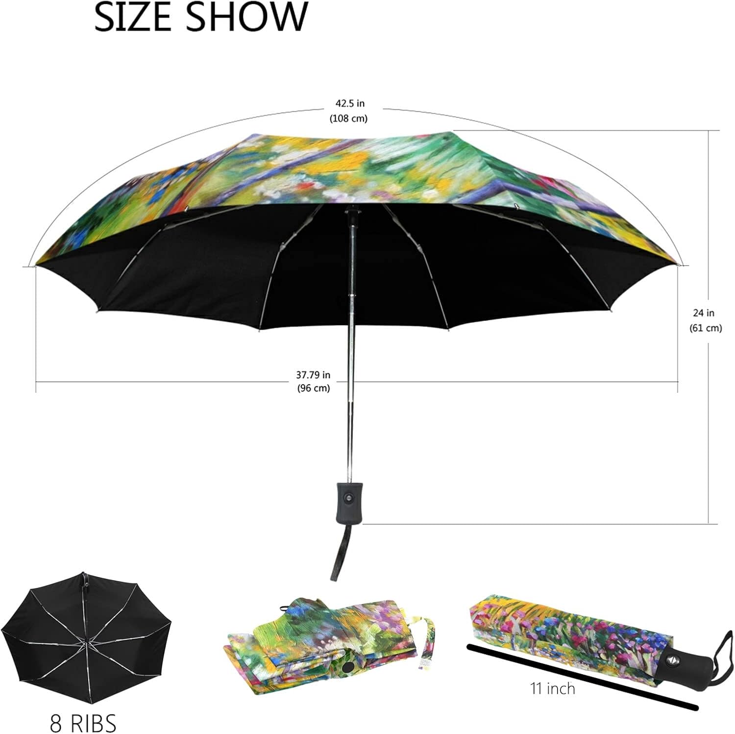 review William Morris Flower Umbrella Automatic Open and Close, Folding Umbrellas Compact Lightweight Windproof,UV Blocking Umbrella Protection Sun,Portable Umbrellas for Rain