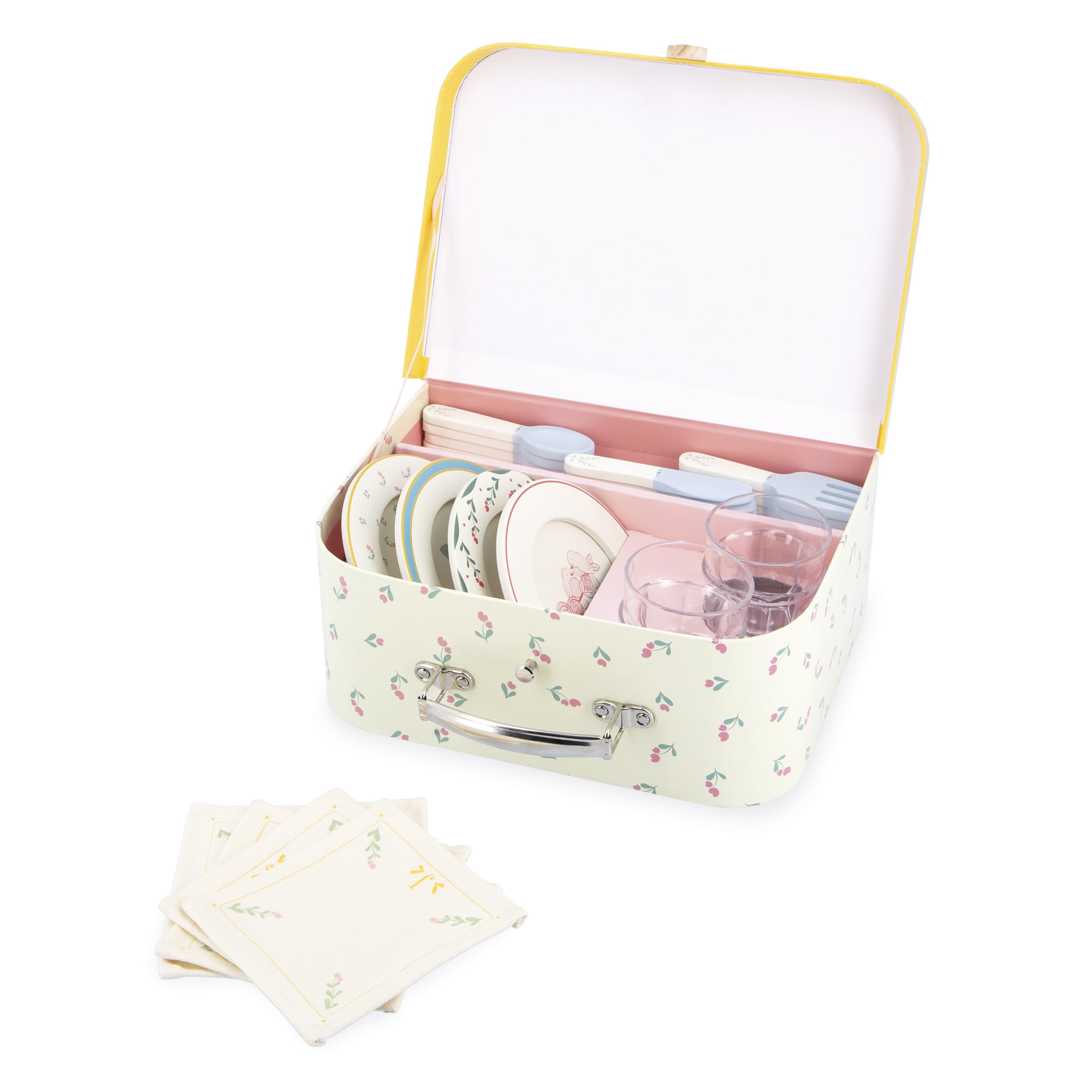 Janod - Wooden Dinette Set - Picnic Kit For Children - For 4 People - 25 Pieces - Cardboard Set - Ideal Children's Kitchen Accessories - Develops Imagination - From 3 years - J06637