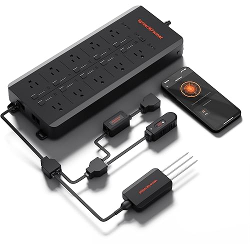 Spider Farmer GGS AC10 Power Strip Kits, 10 AC Smart APP-Based Controls Outlets, 3 in 1 Soil Sensor, Temp Humid Light Sensor, for Indoor Grow Tent Plants Room
