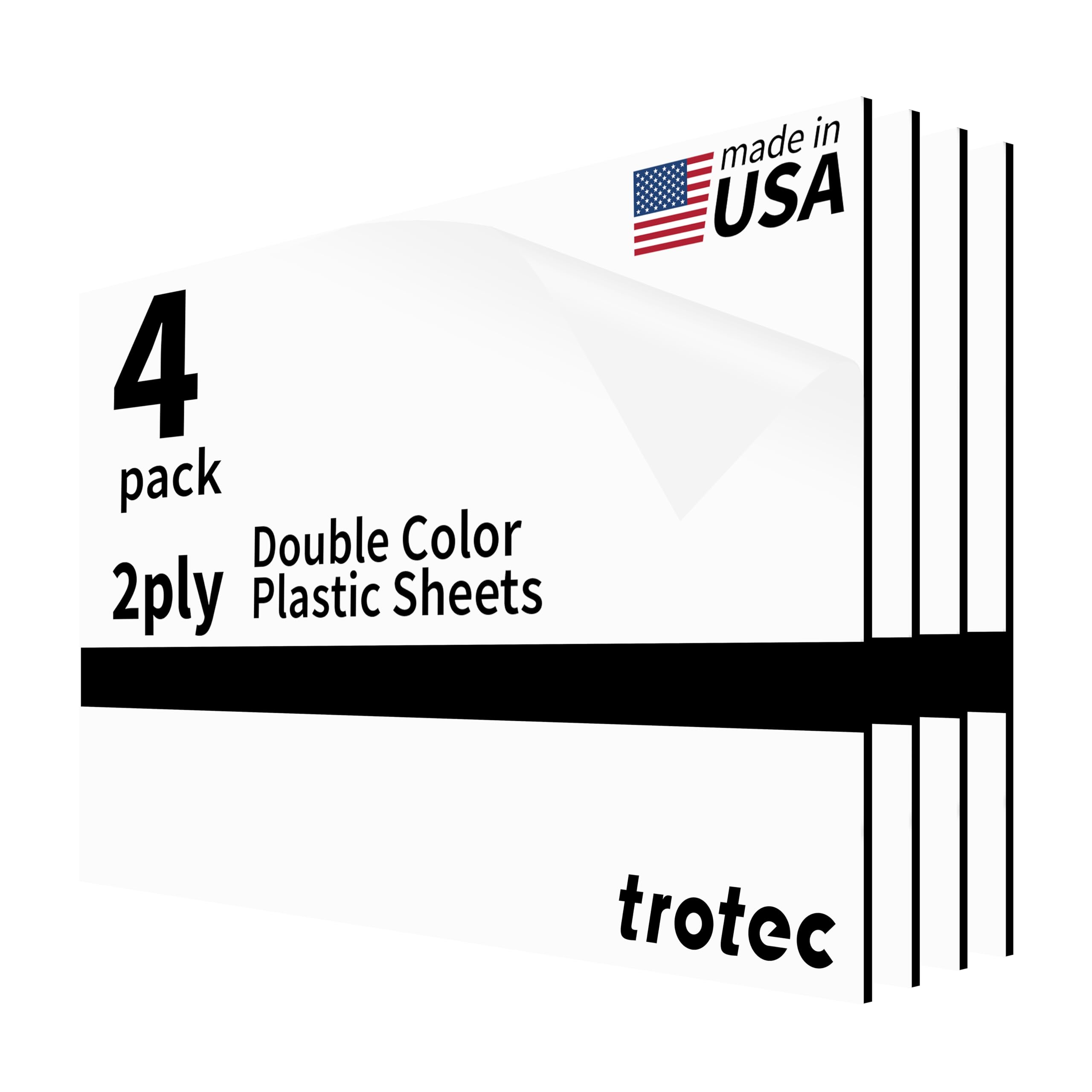 Trotec TroLase | 12"x20"x1/16", 4 Pcs | White/Black | 2 Ply | Modified Acrylic | Laser Engraving Double Color Plastic Sheet | Engraving Blanks for