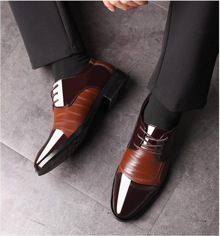 Men's Faux Patent Leather Tuxedo Dress Shoes Classic Casual Lace Up Round Toe Lug Sole Dress Shoes Work Office Business Shoes2