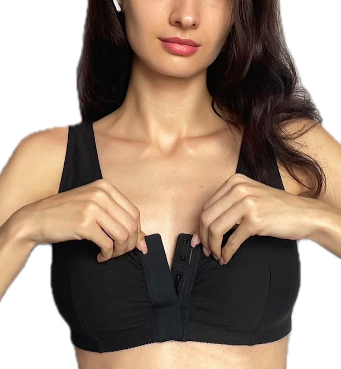Magnetic Front Closure Cotton Adaptive Bra with Inside Pockets - Easy On Front Closure Mastectomy Bra