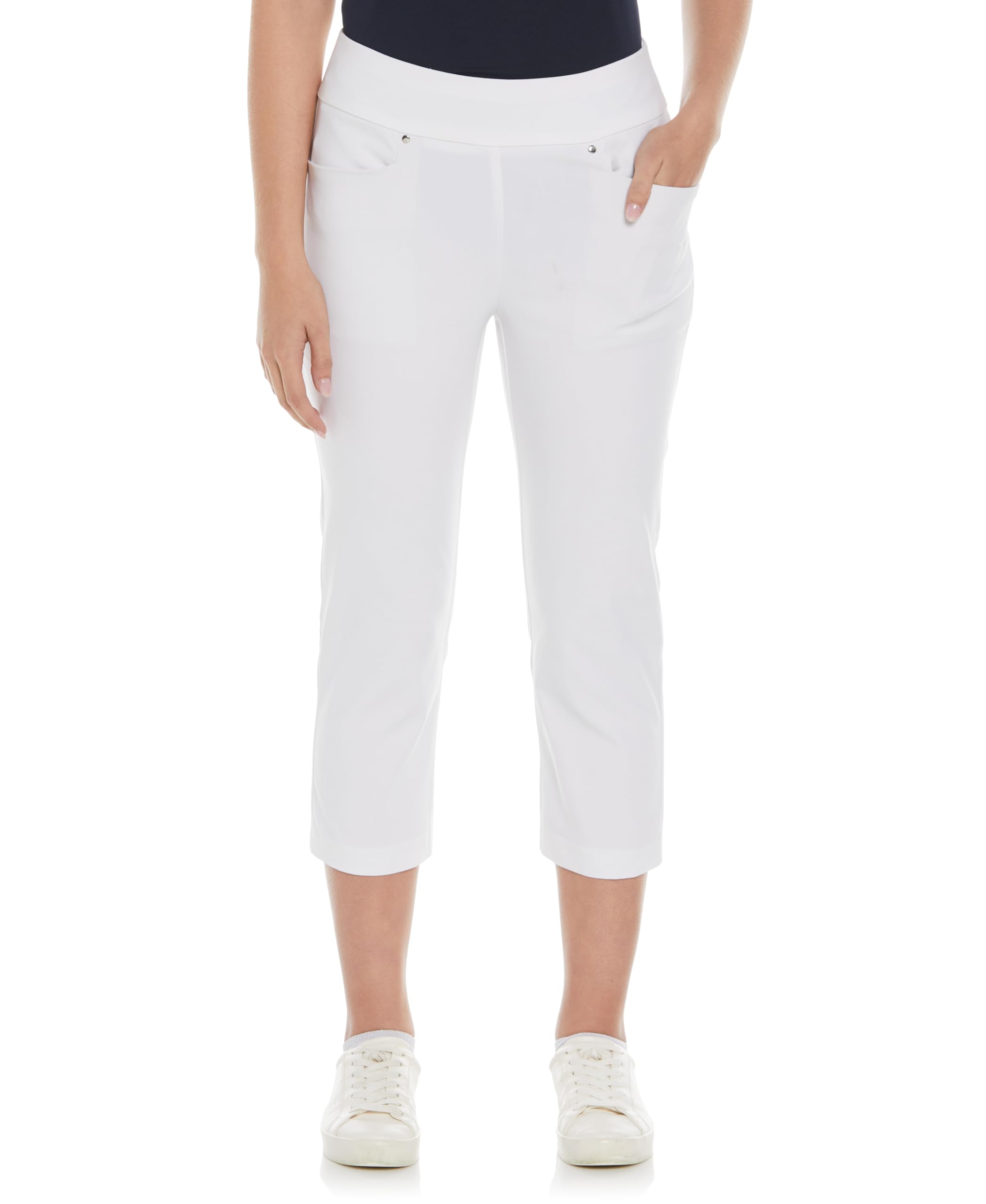 Pga Tour Women's Bright White 22” Pull-On Golf Capri Pants With Tummy Control, Performance Stretch, Moisture-Wicking, Sun Protection, S