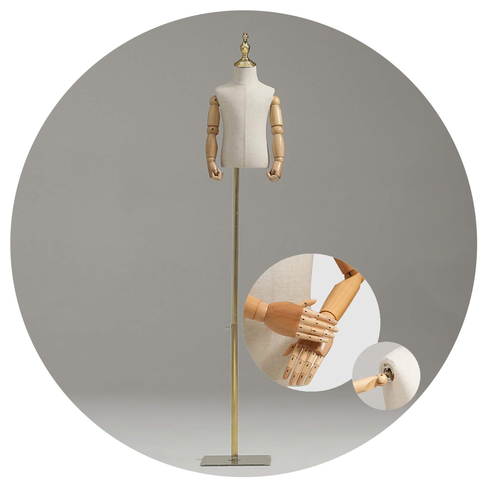 Maniquí de torso infantil regulable de arpillera para accesorios de escaparate
