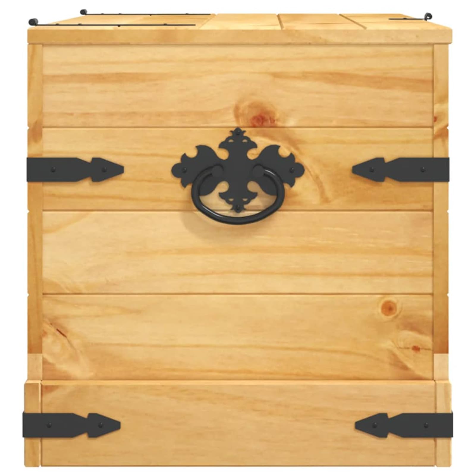 Elegante baúl de almacenamiento de madera de pino de 91 x 49,5 x 47 cm, diseño Corona Ran para interiores, elegante, decoración del hogar, solución de almacenamiento multifuncional para cualquier
