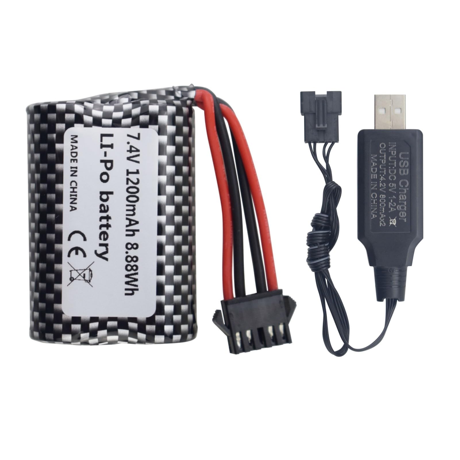 Sea Jump 2PCS 7.4V 1200mah SM-4P Plug Rechargeable Battery With USB Charging Cable For EC08 RC Toy Car Model Off-Road Vehicle Climbing Drift Racing Remote Control Boat Battery