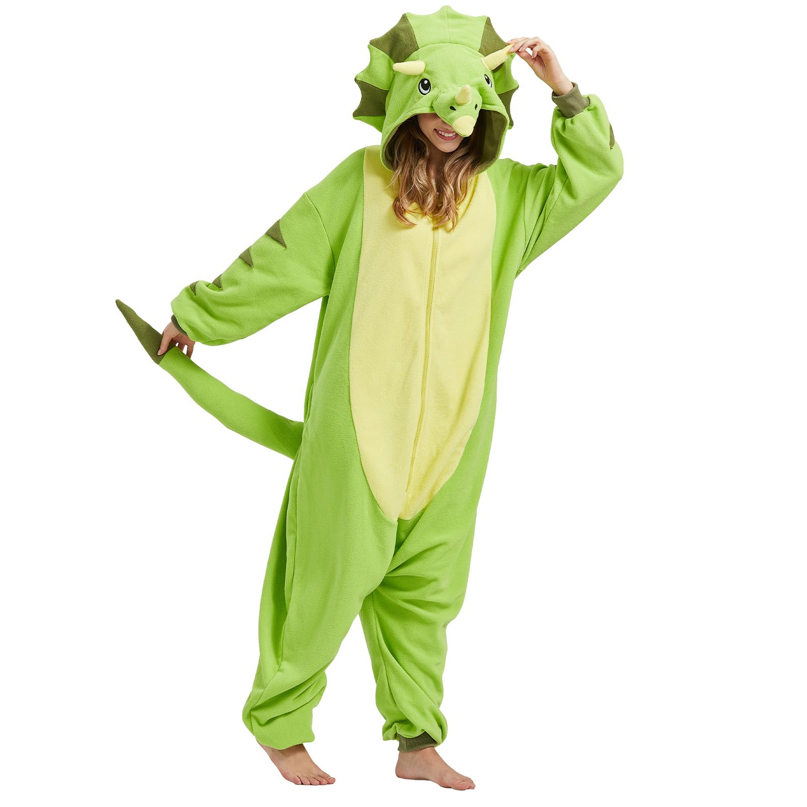 Triceratops - Pijama de una sola pieza para disfraz de dinosaurio de Triceratops para Halloween, Navidad