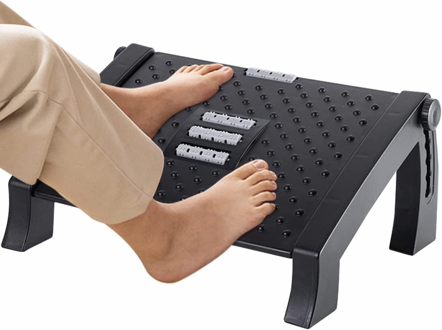 AGUDO ergonomic adjustable foot rest under table feet rest for office chair leg resting tool/footrest for work from home foot rest with massager Texture and Roller(plastic)