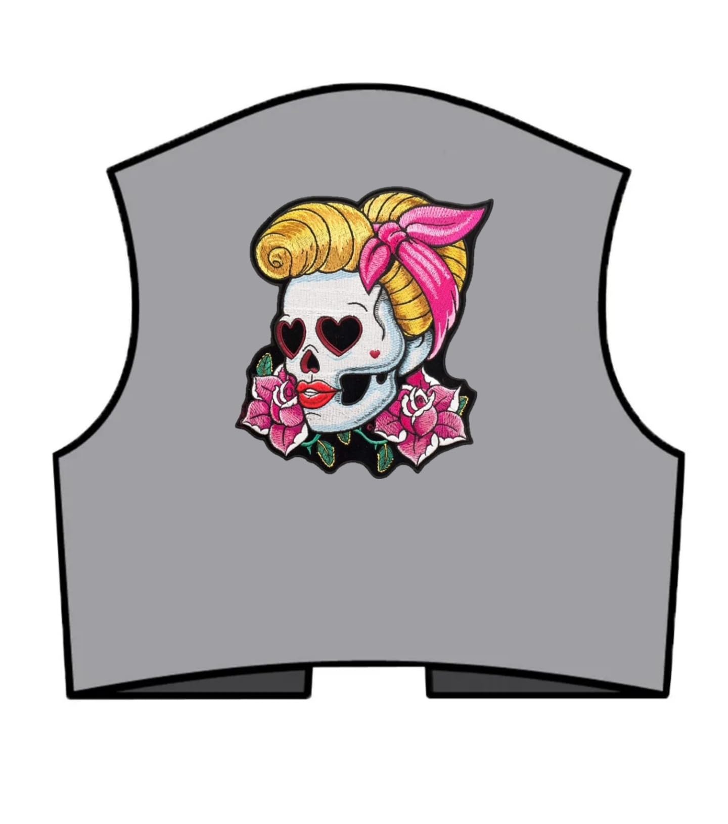 Toppa Pin-Up Teschio 18 X 22 Cm Patch toppa ricamata, toppa termoadesiva, per chapter e bikers, Iron-On, indipendent, per Giacca e Gilet Motociclista