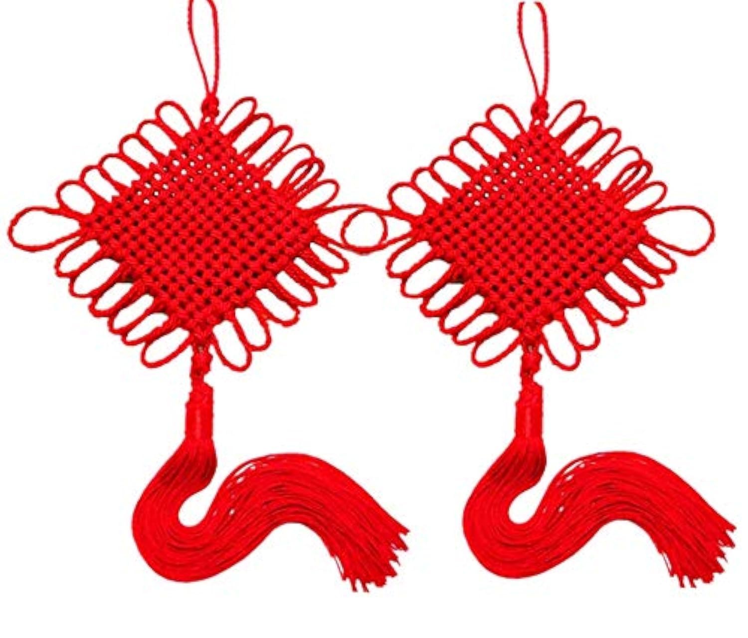 2pcs Large Red Handmade Chinese Knots Tassels Chinese New Year Decorations Red Silky Tassels with Satin Silk for Chinese Spring Festival and Home Decor
