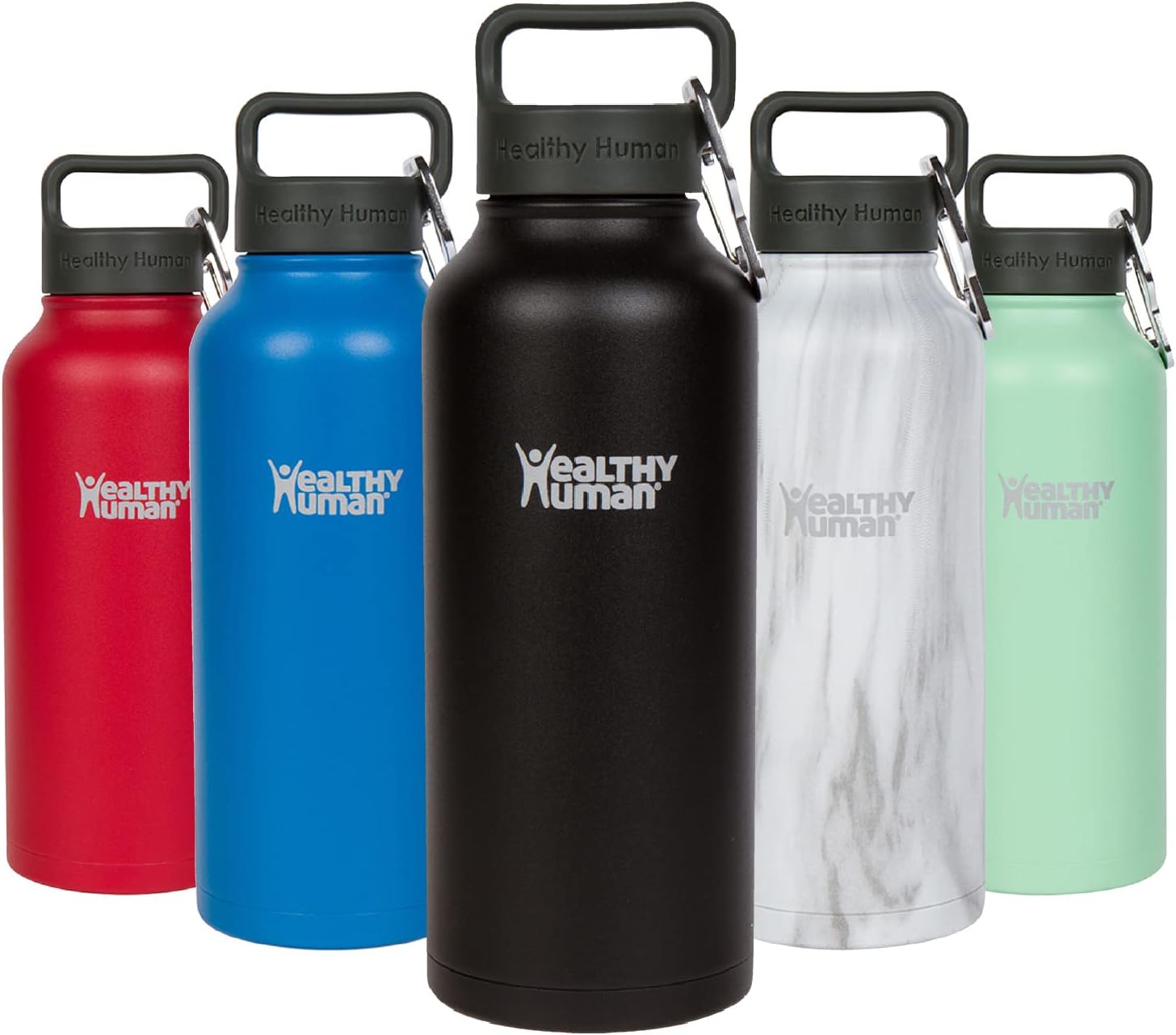 Healthy HumanStainless Steel Water Bottle | Double Walled Vacuum Insulated Water Thermos for Adults | Eco-Friendly Travel Bottles with Leak Proof Lid (Pure Black, 40 oz / 1183 ML)