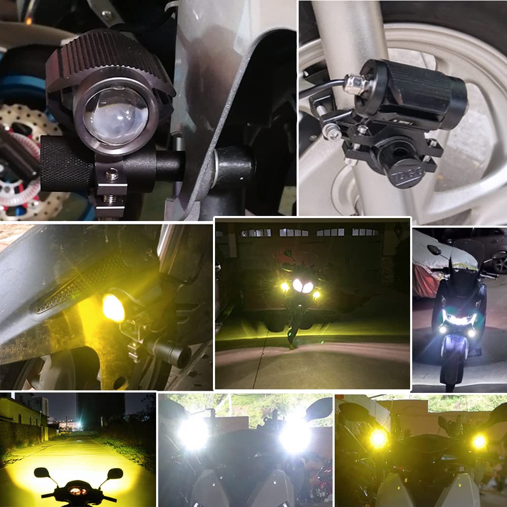 2 sztuki reflektorów przeciwmgielnych LED do motocykla, 60W, 6000 lm, 6000K/3000 K, bursztynowy/żółty, biały, dwukolorowy, dodatkowy reflektor offroad, reflektor roboczy Pod do motocykli,
