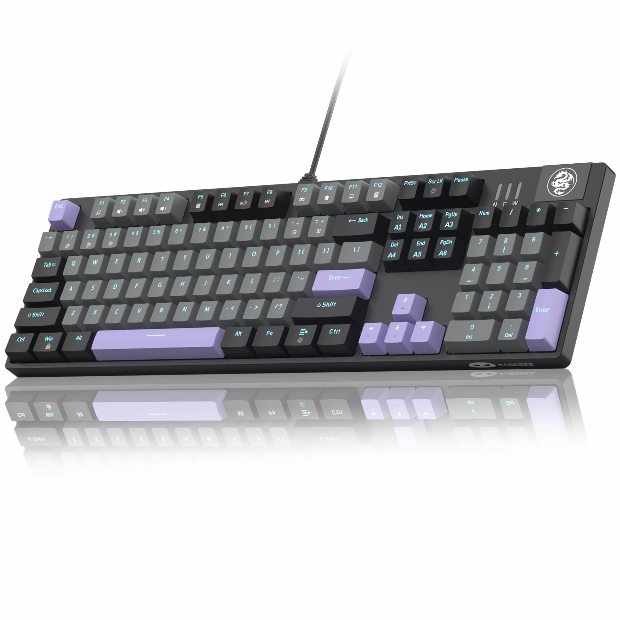 MageGee MK-Storm Mechanical Gaming Keyboard, 104 Keys Wired Light Up Keyboard with Linear Red Switch, Ice Blue Backlit, Double-Shot Keycaps, N-Key Rollover for Laptop, Desktop, PC (Twilight Purple)