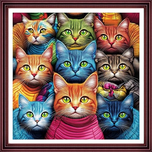 Image of Redxing Stamped Cross Stitch Kits Full Range of Embroidery Starter Kits- Needlepoint Counted Cross Stitch Kits for Beginner Adults 11CT Printed Embroidery Kit-Abstract Cat 18x18 inch