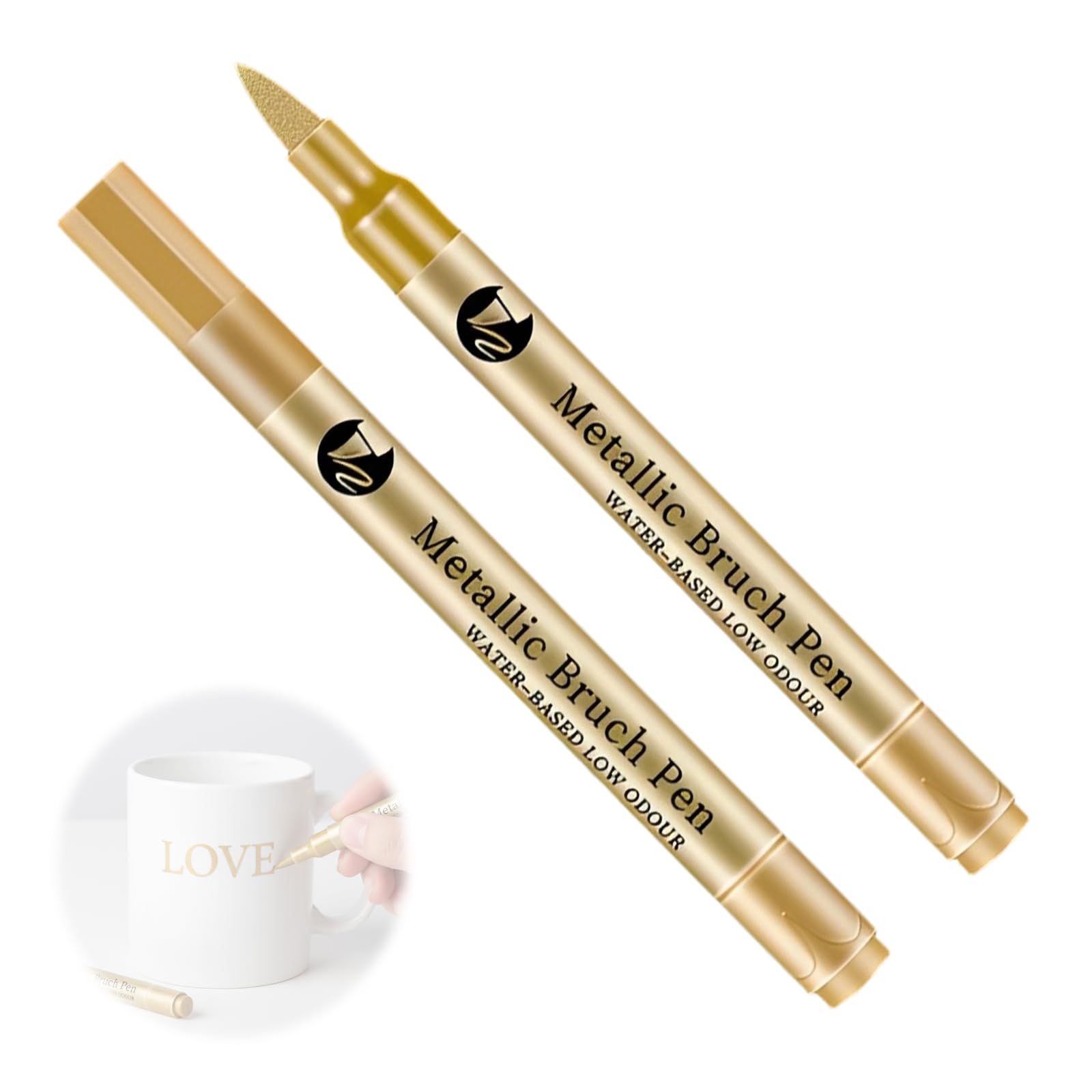 Gold Paint Pen, 2 Pcs Extra-Fine Tip Metallic Marker Pens Permanent for Fabric Glass Rock Wood Ceramic