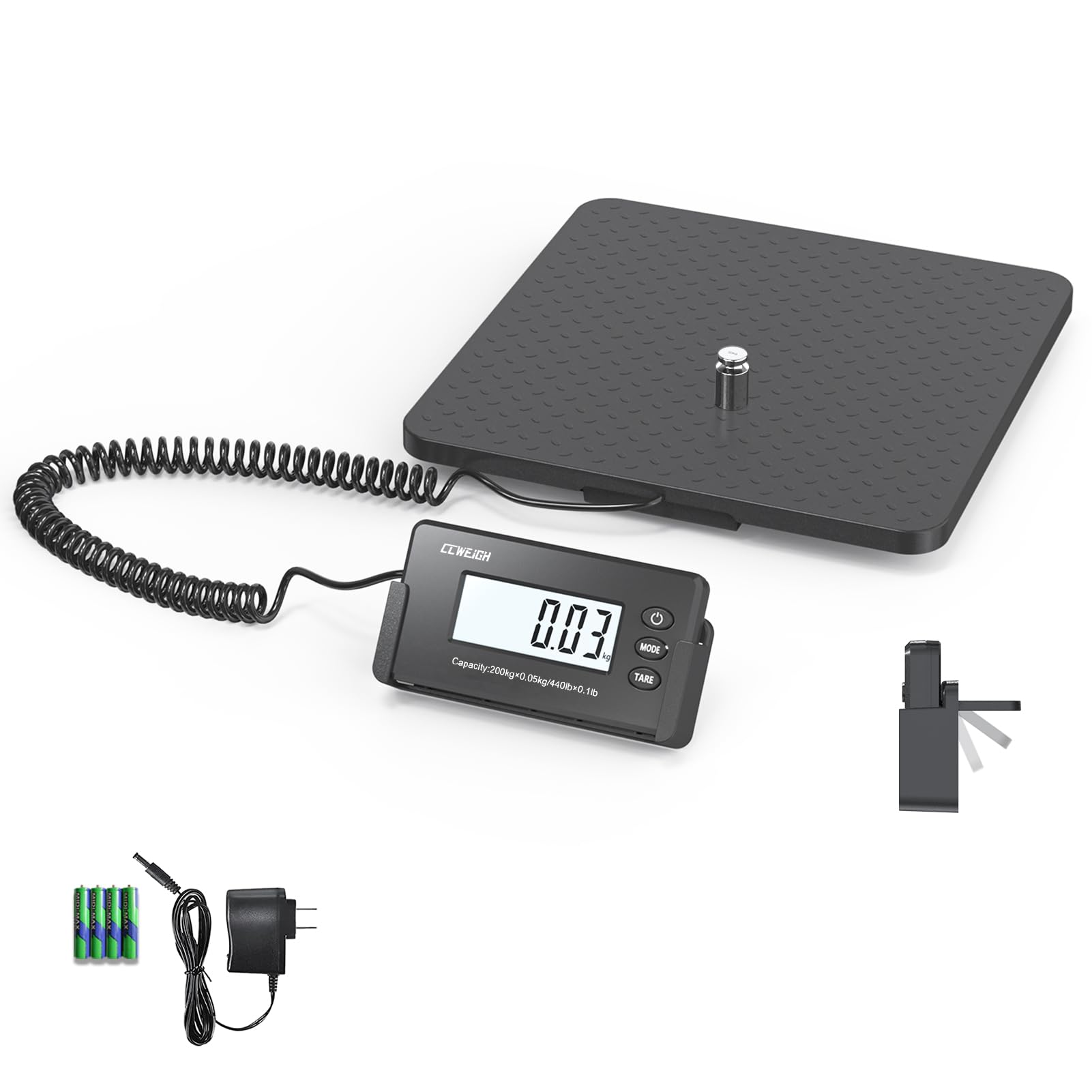 Balance postale 200 kg x 28,3 g très précise en ABS grande plate-forme ultra légère pour colis d'expédition, petites entreprises, bureaux de poste, balance à bagages avec batterie et adaptateur