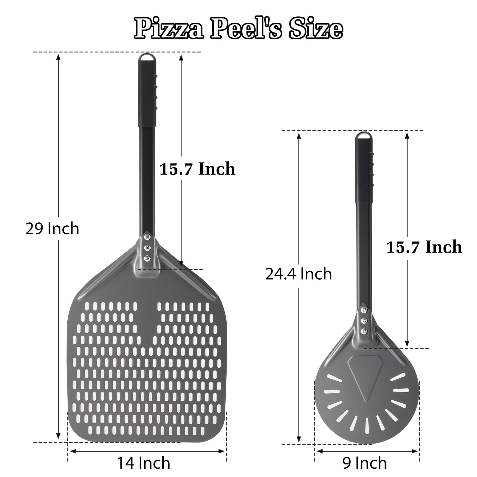 Pala de pizza de 14 pulgadas + 9 pulgadas, pala de aluminio para pizza, espátula profesional para pizza casera
