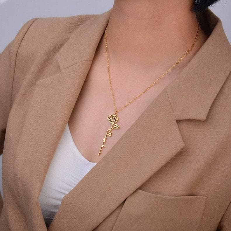 Miniatura 3 de PERIMADE Birth Flower Name Necklace  Gold Custom Name Necklace  Sentimental Best Friend Jewelry  Trendy Best Friend Gift (GoldWith Name, 10A.