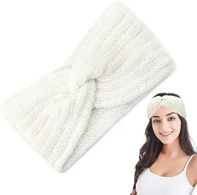 Bandeau Femme Hiver Tricoté Blanc - Bandeau Large Cheveux Élastique Polyvalent