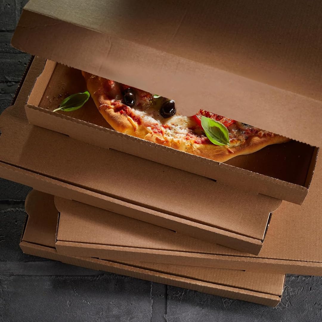 Lot de 100 boîtes à pizza 30 x 30 x 4 cm - Emballage compostable - Carrées - Marron