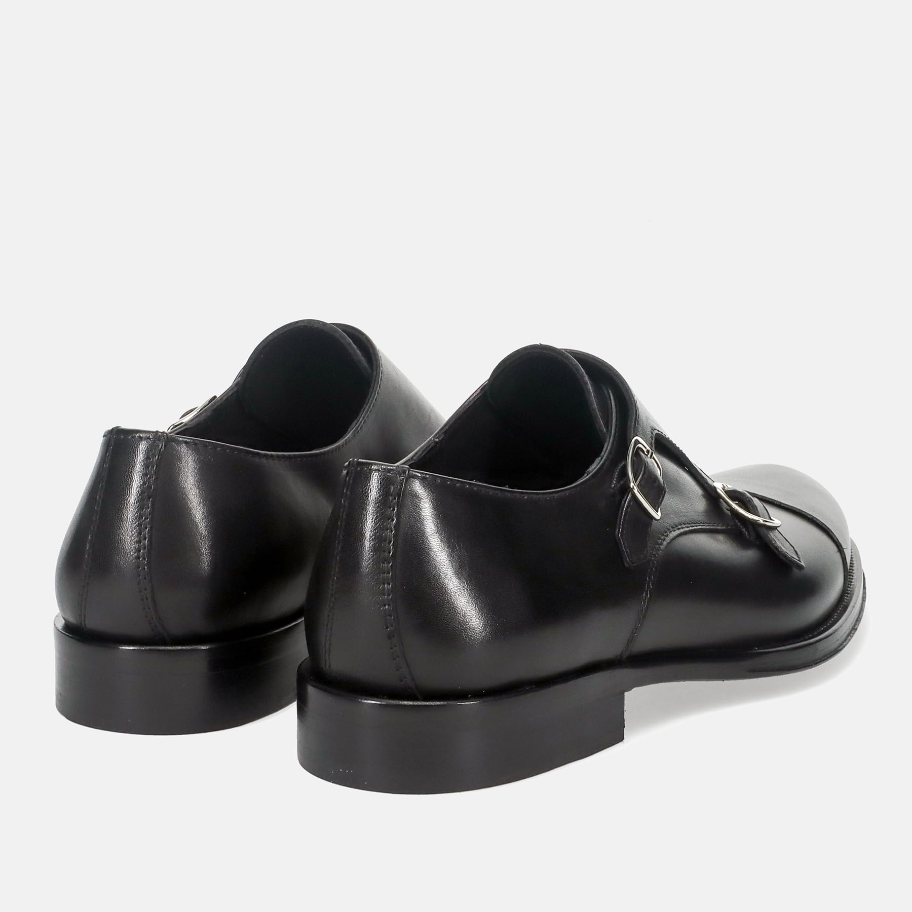 Sangiorgio Zapato con doble hebilla para hombre, piel negra - 6724 Crust Negro - Talla