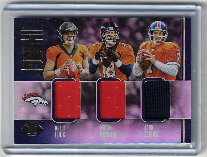Drew Lock, Peyton Manning & John Elway Triple Relic Game Used Worn Jersey Relic Memorabilia Collectible Football Card - 2019 Illusions Football Card #DPJ (Broncos)