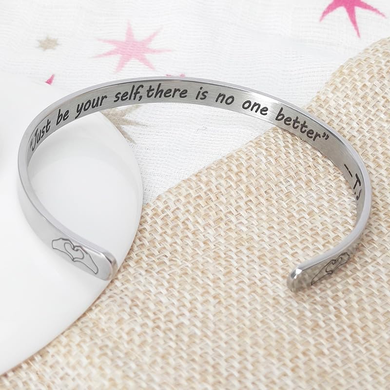 Inspirational Quote Bracelet for Kids Girls Teens - Stainless Steel Cuff with 'Just Be Yourself' Engraving - Music lover Gift,Teen Girl Gifts Trendy Stuff4