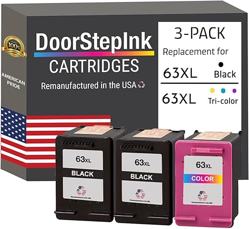 DoorStepInk Recambios de cartucho de tinta remanufacturados en los Estados Unidos para HP 63XL 63 XL 2 negro F6U64AN 1 color F6U63AN para HP Envy