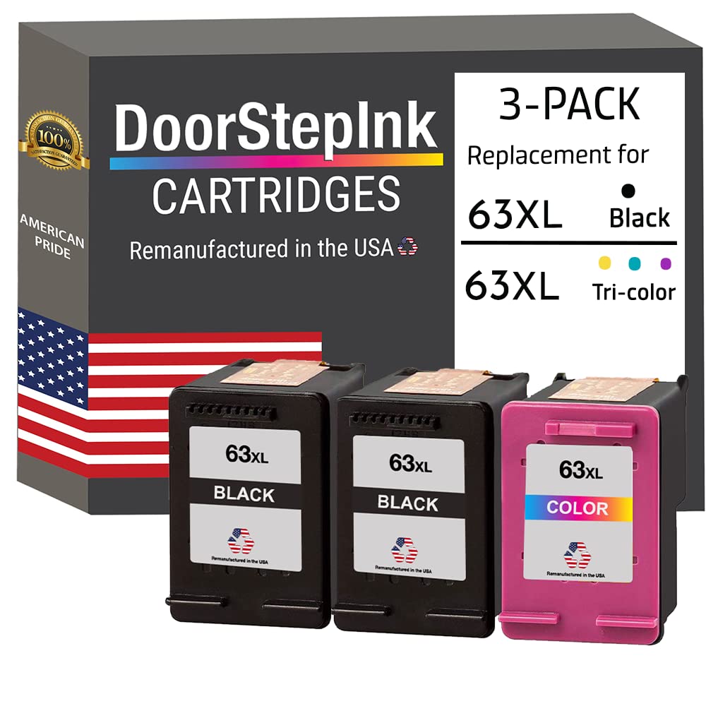 DoorStepInk Cartuchos de tinta remanufacturados en Estados Unidos para HP 63XL 63 XL 2 negro F6U64AN 1 color F6U63AN para HP Envy 4523 4524 4516 HP Officejet 5255 5258 3834 HP DeskJet 2136 3638 3637