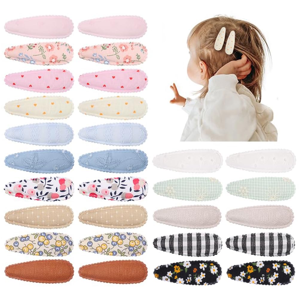 30 PCS Girl Hair Clips Floral Print Toddler Hair Clips 2.2in Non Slip Wrapped Snap Hairpins for Kids Barrettes Hair Accessories for Baby Toddler Girls