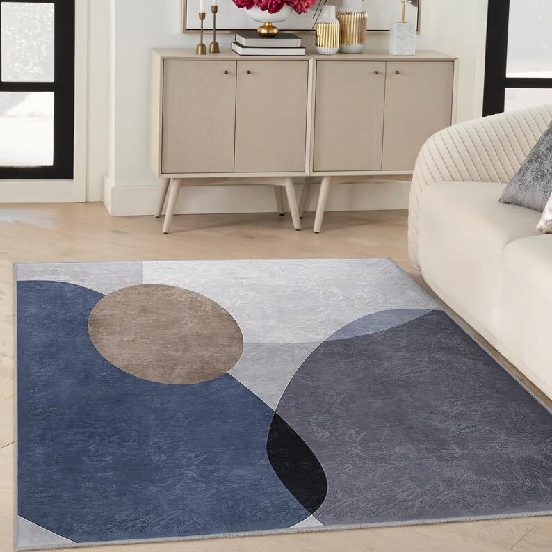 Tapis géométrique abstrait moderne 180x275 grand tapis d'appoint gris - 2