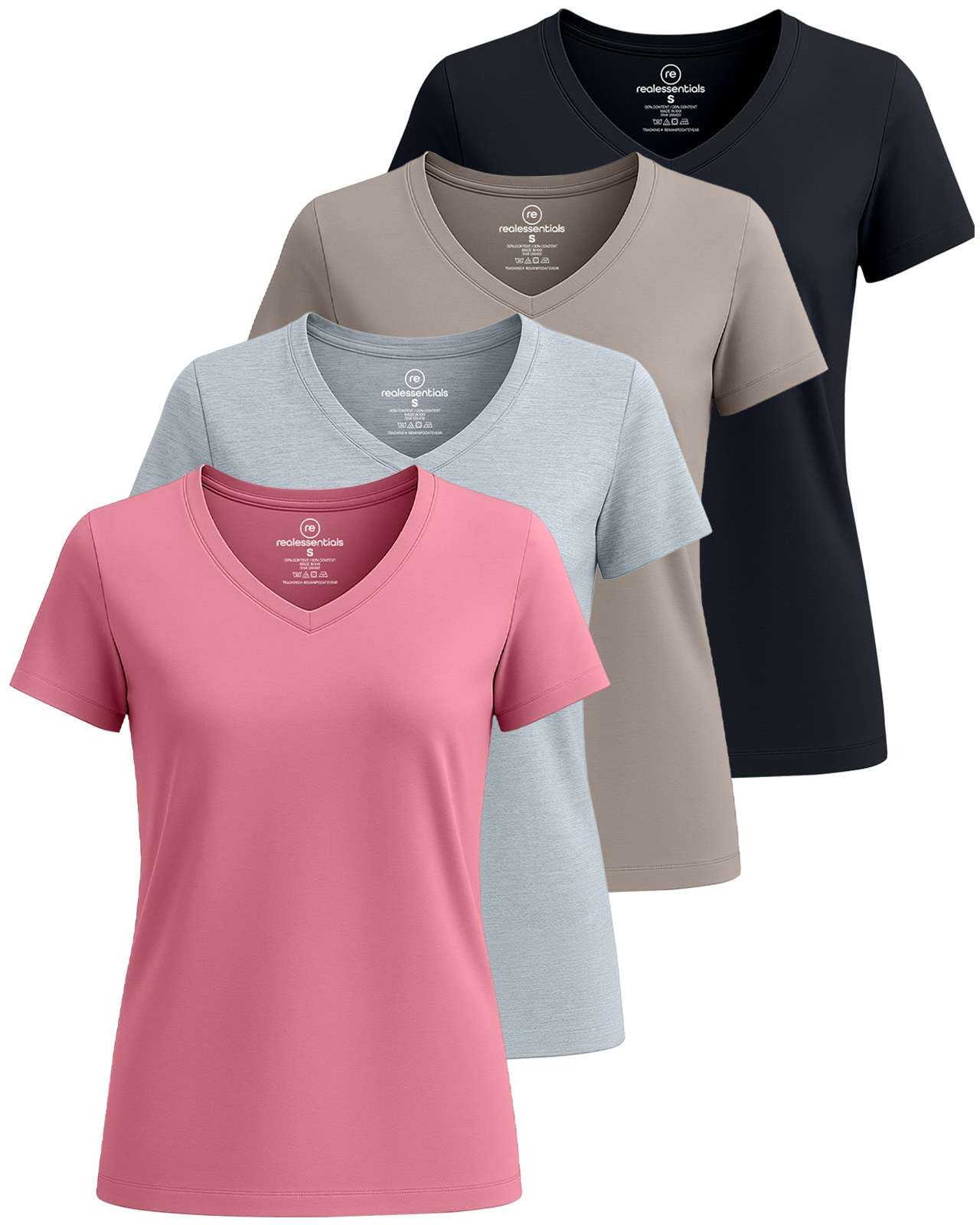 Real Essentials 4 Pack V-Neck Tees