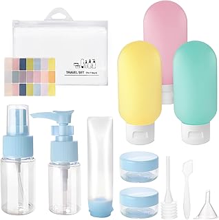 Silicone Travel Bottles for Toiletries Accessories Set, 12pcs Leak-Proof Plastic Empty Refillable Containers with Bag for Toiletries, Cosmetic, Shampoo, Conditioner, Lotion (Blue)