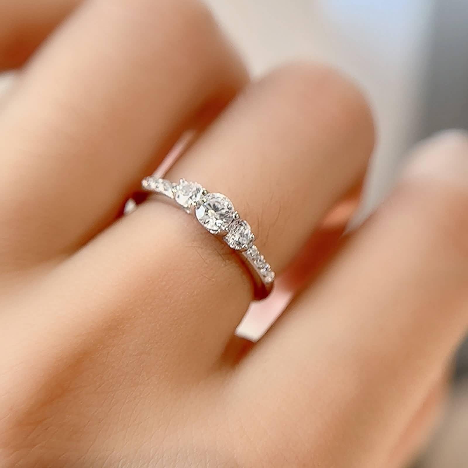 Ringe Frauen Cool, Unisize Ring Eleganter Dünner Ring mit Rundem Moissanit 4 mm Silber 14K Weißgold Größe 47 (15.0)