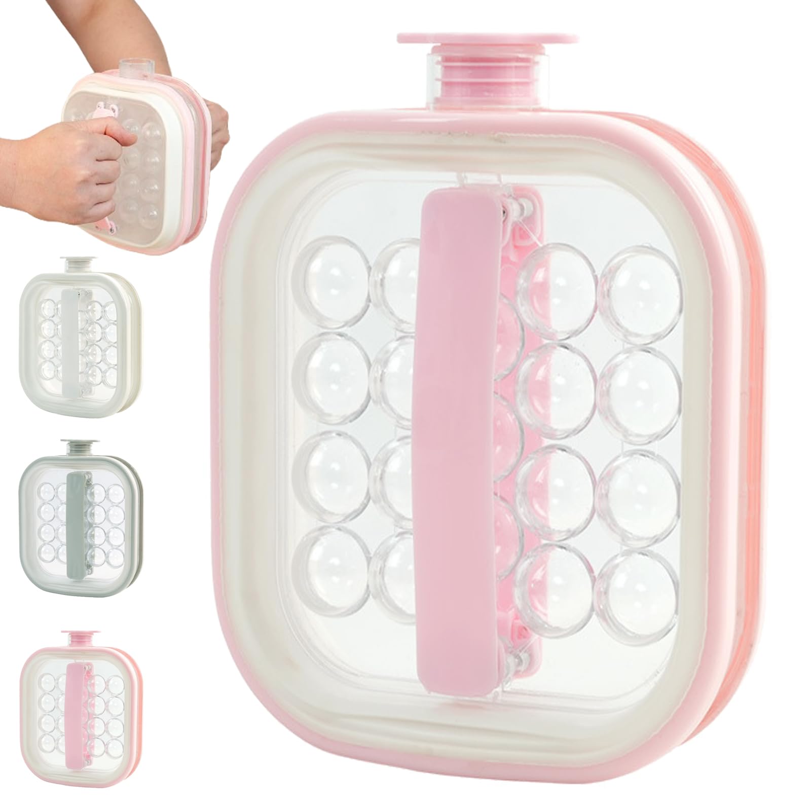 Portable Silicone Ice Ball Maker Kettle, 2-in-1 Silicone Ice Cube Tray Mold with Pull Handles, for Whiskey, Cocktails, Travel, Camping & Home Bar (Pink)