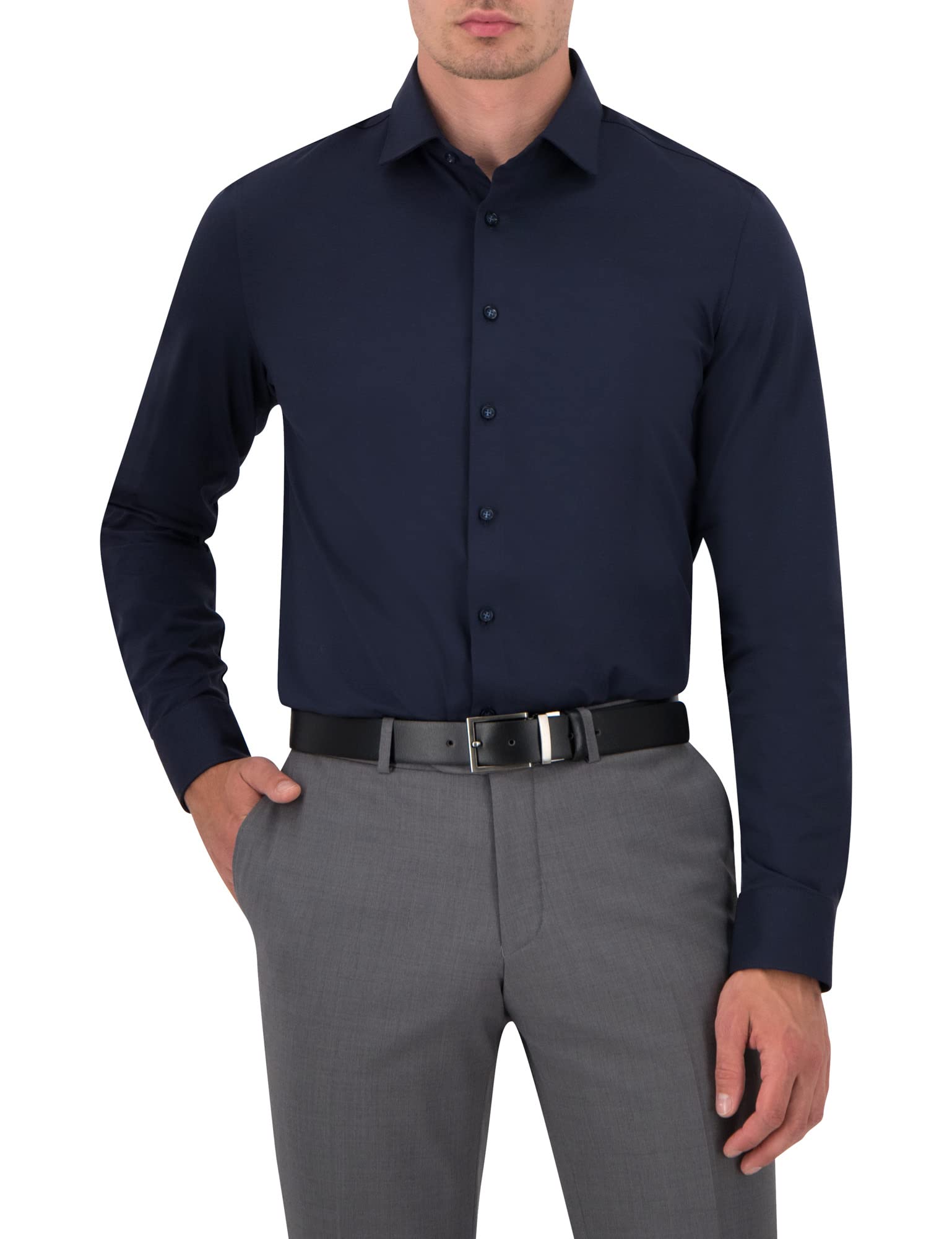 OLYMP Camisa de negocios para hombre Level Five 24/Seven, monocolor, Body Fit, New York Kent, azul marino 18., 42