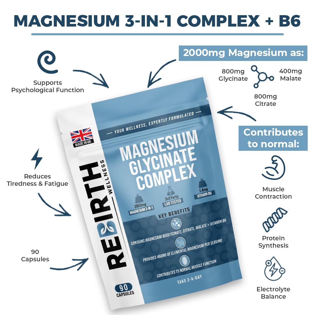 Magnesium Glycinate 3-in-1 Complex With Vitamin B6-2000mg Per Serving - View #9