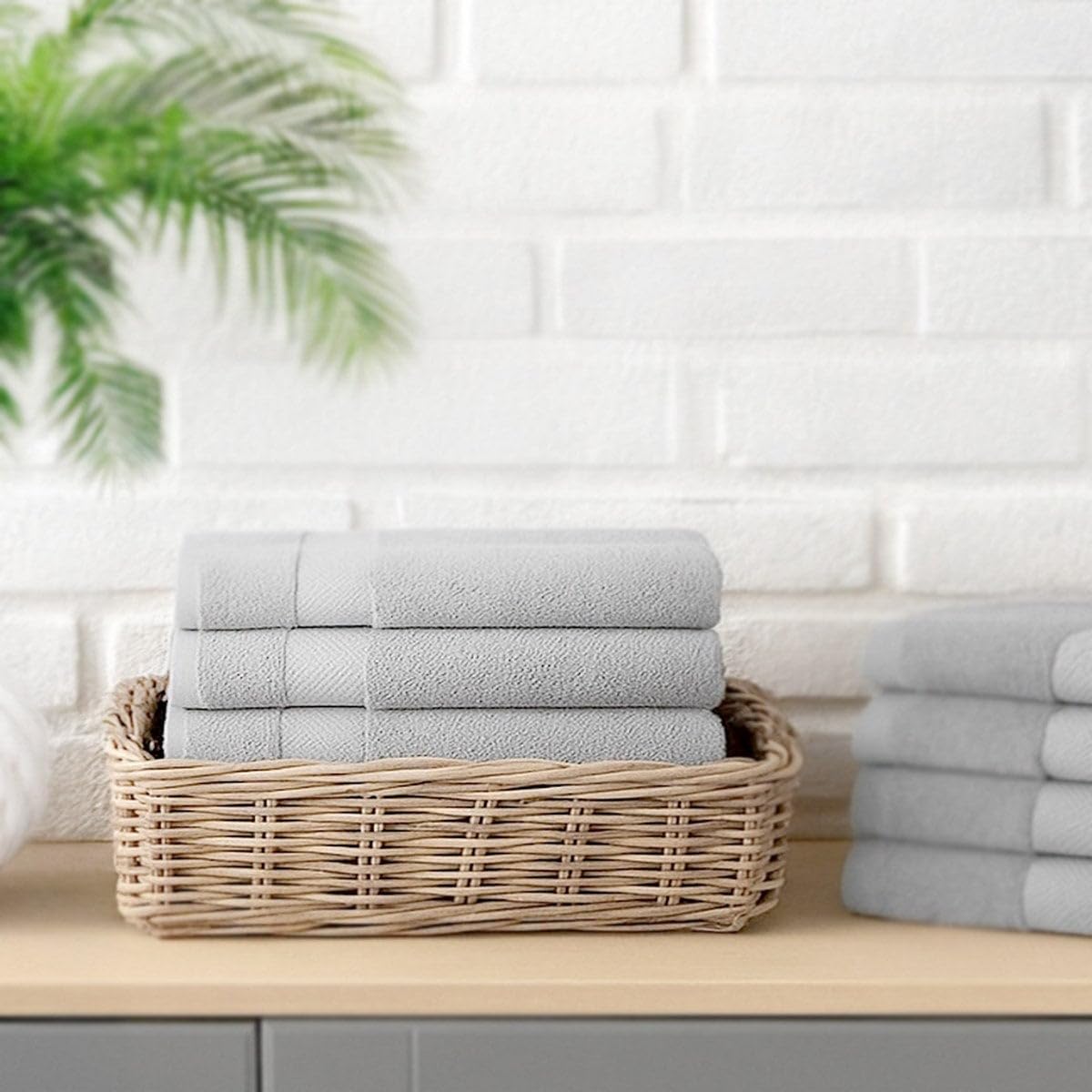 Juego de 6 Toallas Ducha Grandes Gris Claro 100% algodón de 150x100 cm | Tejido suave de gran gramaje con alta absorción. Aptas para lavadora, de uso diario.