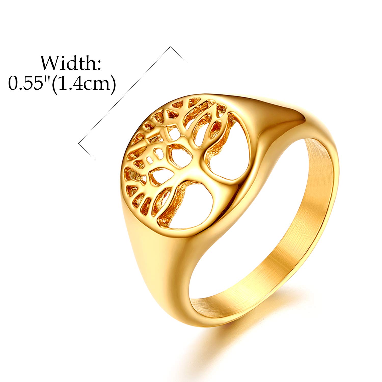 JewelryWe Pierścionek damski, ze stali nierdzewnej, drzewo życia, pierścionek na palec, srebrny, rozmiar od 49 do 65, bezpłatny grawerunek
