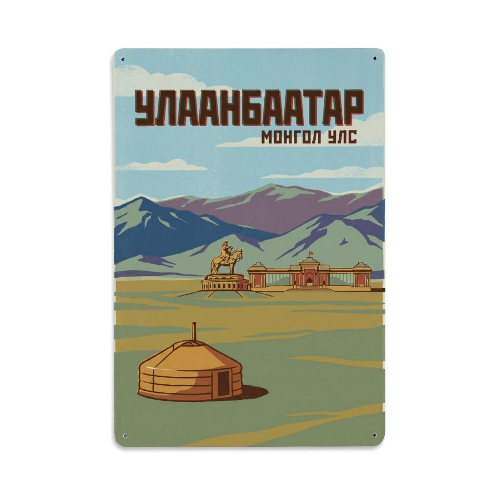 Metal Tin Sign Retro Travel Mongolia Ulaanbaatar