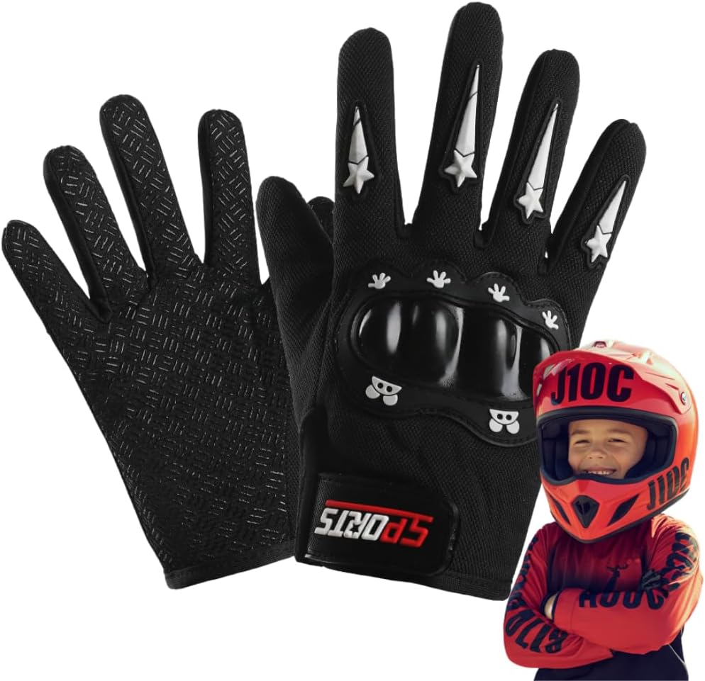 Kids Dirt Bike Gloves, Pro-Grade Protection for Children's Mini Motorcycle, BMX, ATV, MTB - Breathable Full Finger Cycling Gloves