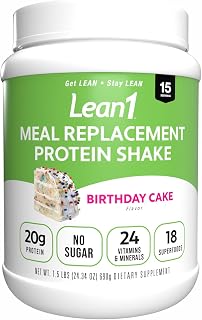N53 Lean1 Meal Replacement Protein Powder, Birthday Cake Flavor, 15 Serving tub, No Sugar Added