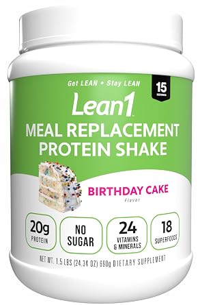 N53 Lean1 Meal Replacement Protein Powder, Birthday Cake Flavor, 15 Serving tub, No Sugar Added