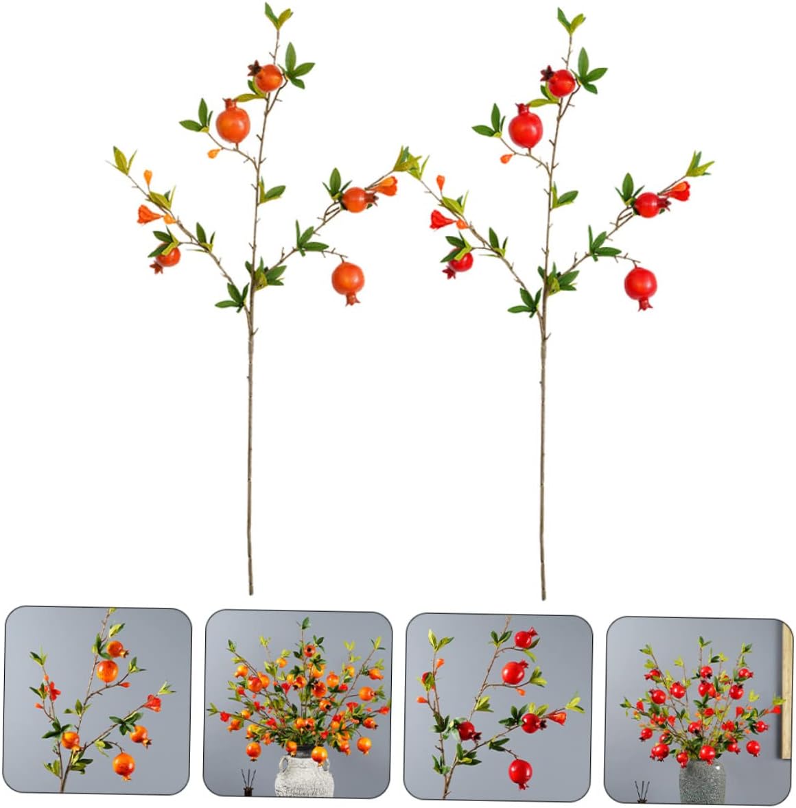 Garneck 2pcs Artificial Pomegranate Stems Realistic Faux Red Fruits Vase Filling DIY Floral Decor