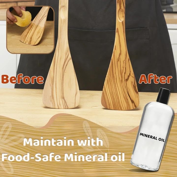 Edergoo Olive Wood Cooking Utensils Set, 5 PCS Wooden Spoons for Cooking Includes Stainles - image 7