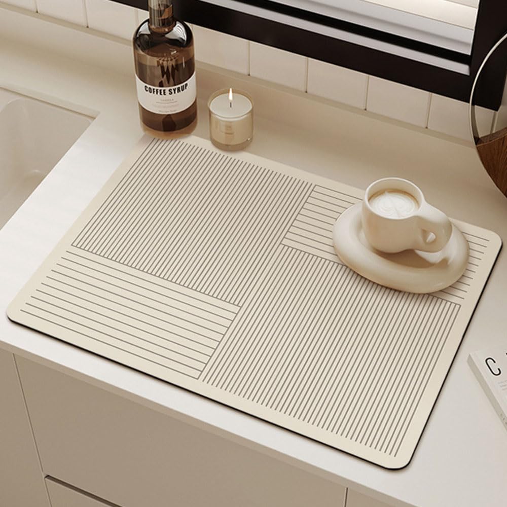 Hixingo Quick Drying Dish Drying Mat, Absorbent Draining Board Mats Line Coffee Mat, Non-Slip Draining Mat for Kitchen Diatomaceous Dish Drainer Mat (40x50cm,Geometry)